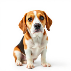 Adorable Beagle Sitting on White Background