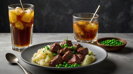 Hearty Comfort Food: Creamy Mashed Potatoes with Slow-Cooked Beef and Peas