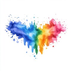 Fototapeta premium Vibrant Abstract Watercolor Heart Shape with Colorful Splashes and Drips in Red, Blue, Yellow, Green, and Pink
