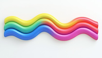 3D render of a colorful, wavy rainbow line isolated on a white background