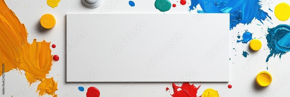 Leinwandbilder creative workspace with colorful paint and a blank canvas ready for artistic expression. generative 