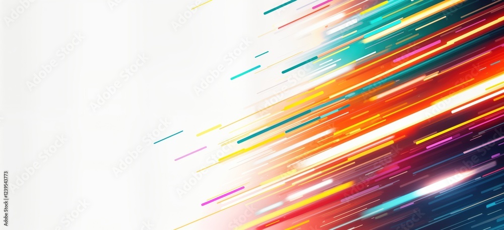Leinwandbilder Abstract dynamic background features vibrant colorful lines. Fast speed effect creates motion blur. Bright colors on white background create energetic, artistic visual composition. Illustration ideal