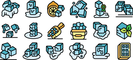 Refreshing ice cubes melting, piled up, in a bucket, with a scoop and lemon slice, perfect for cold summer drinks