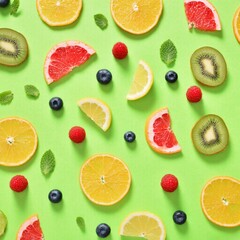 Naklejka premium Fresh Citrus Slices on Light Green Background