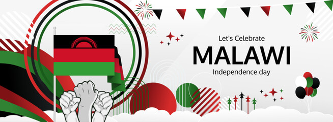 Happy independence day Malawi. Horizontal poster of Malawi national day with flag. July 6. Festive design concept for holiday celebration banner, greeting card, feast and congratulations