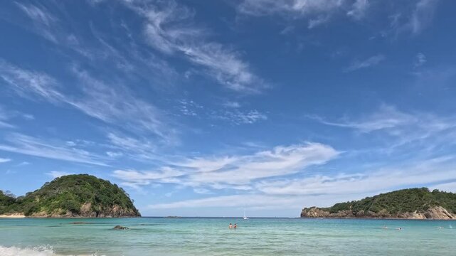 Matapouri Bay Beach New Zealand Tilt Down To Ocean