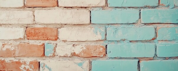 Fototapeta premium Old wall background with stained aged bricks light color, vintage, 