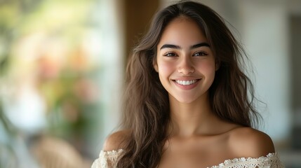 Naklejka premium a young beautiful black woman clean skin and no make up smiling confidently