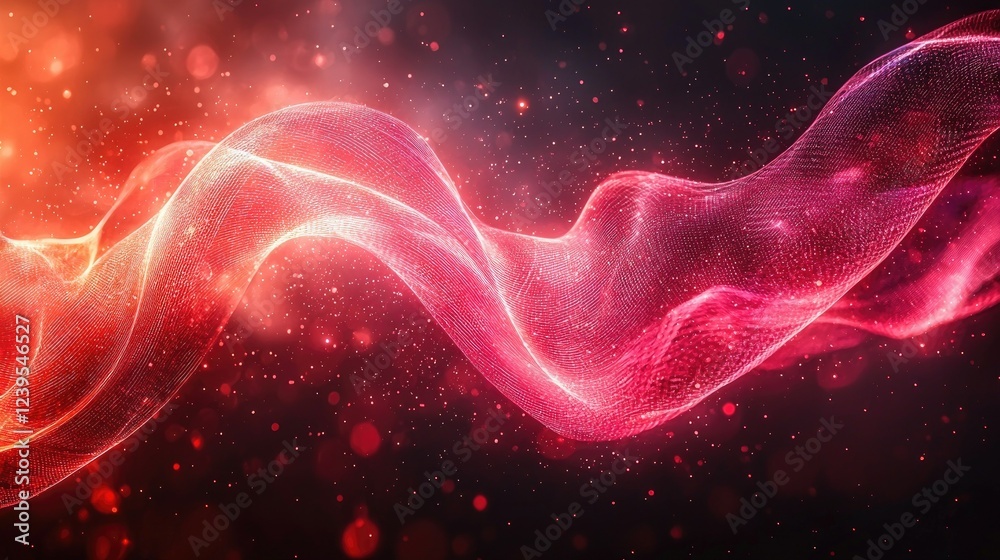 Poster abstract red wave particle flow design