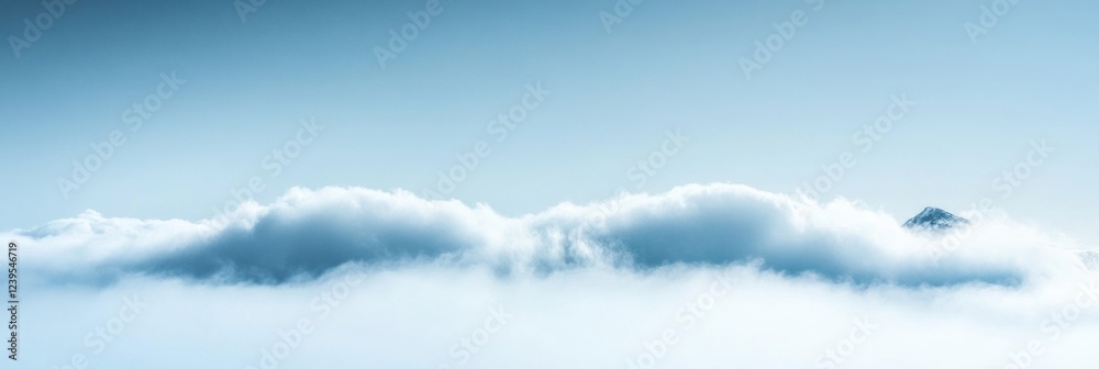 Poster clouds rolling over mountain peaks at sunrise in a tranquil sky. generative ai