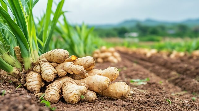 Ginger Roots in a Field, Freshly Harvested