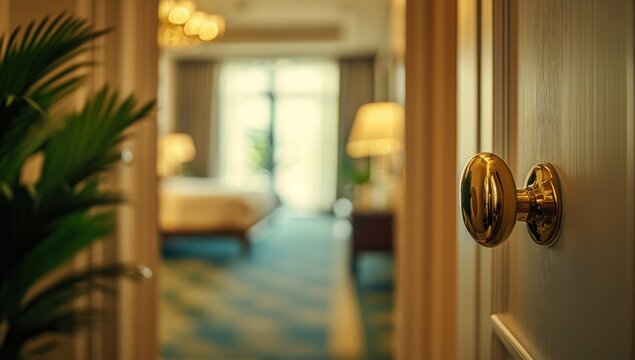Golden Door Knob, Luxurious Hotel Room Interior