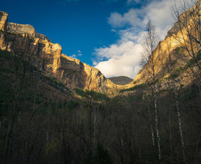 Panoramic view of forests and rivers, Ordesa National Park and Monte Perdido.
