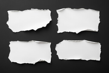 Four pieces of torn white paper on dark background