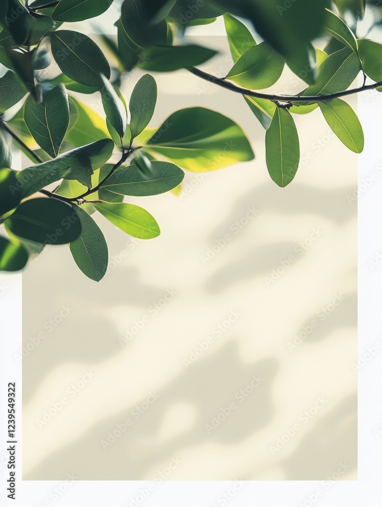 Poster Leaves casting gentle shadows on a light background in a serene garden setting during the daytime. Generative AI