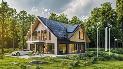 Smart Home Technology Integration with Sustainable Modern House Design and Green Environment