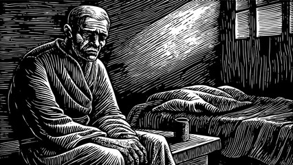 Fototapeta premium Old poor man sad mood 