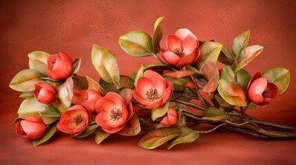 Red flowers bouquet, studio shot, textured background, floral arrangement, greeting card design