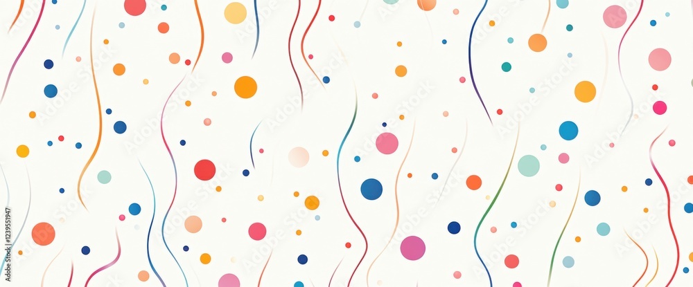 Poster white background with colorful dots connected by thin lines forming a geometric pattern generative a