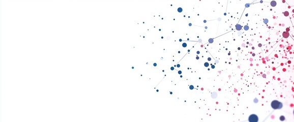 White background with colorful dots and lines in the shape of connections or networks on one side, representing technology and digital marketing Generative AI