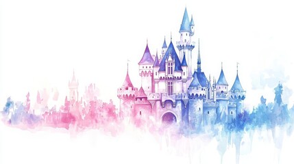 Fototapeta premium International Childrens Book Day Fairy Tales A whimsical castle in soft pastel colors.