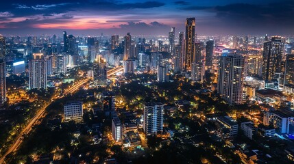 Obraz premium Dazzling Skyline: Bangkok's Majestic Cityscape at Twilight's Embrace