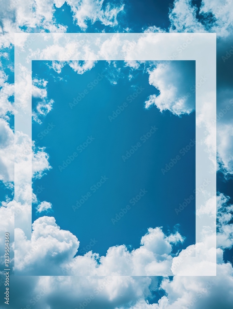 Leinwandbilder clear blue sky with fluffy clouds framed by a rectangular shape during midday in a serene atmosphere