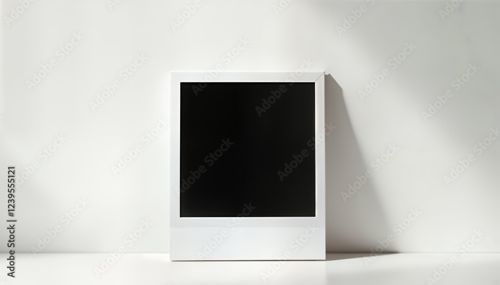 Poster empty white photo frame on plain white background. modern design mockup for photo album gallery. ver
