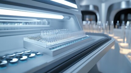 Fototapeta premium A closeup of a sample preparation area displaying pipettes and small vials containing genetic material emphasizing the meticulous steps involved in preparing samples for sequencing