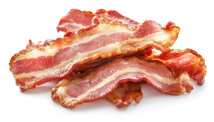 Obraz premium Slices of tasty fried bacon isolated on white
