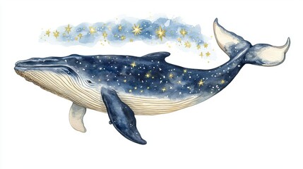Fototapeta premium International Childrens Book Day Fairy Tales Dreamy whale illustration with starry sky design.