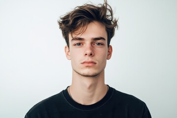 Fototapeta premium Portrait of a Young Man with Stylish Hair Against a Minimalist Background