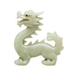 Naklejka premium A carved jade dragon figurine, symbolizing strength and prosperity, isolated on a white background.
