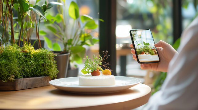 Cozy Cafe Scene with Smartphone and Plated Dessert - Powered by Adobe