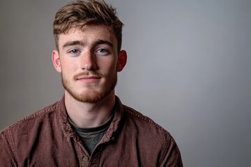 Obraz premium Portrait of a Young Man with a Thoughtful Expression Against a Neutral Background
