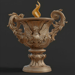 Ornate bronze trophy, decorative flame, elegant design, display piece