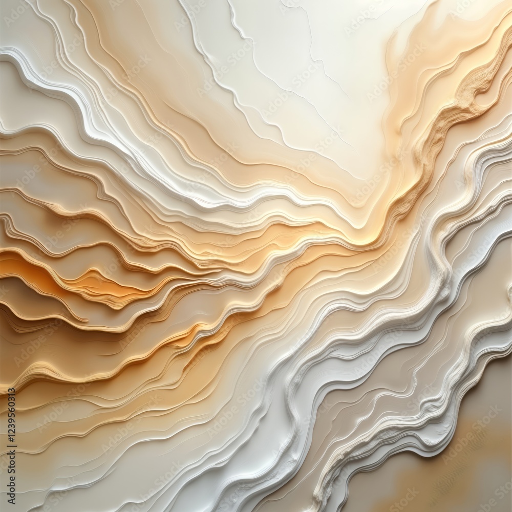 Poster Abstract design with blended colours. Multilayered structure creates textured effect. Creative background with wavy lines. Mix of orange, light blue tones. Decorative wallpaper style. Ideal for