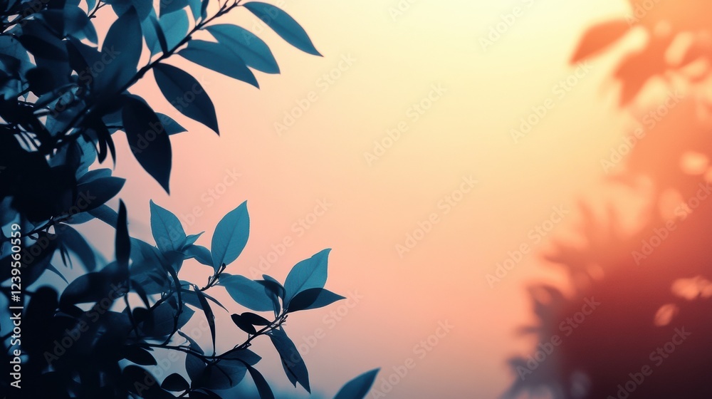 Poster beautiful twilight color gradient with silhouetted foliage in serene outdoor setting. generative ai