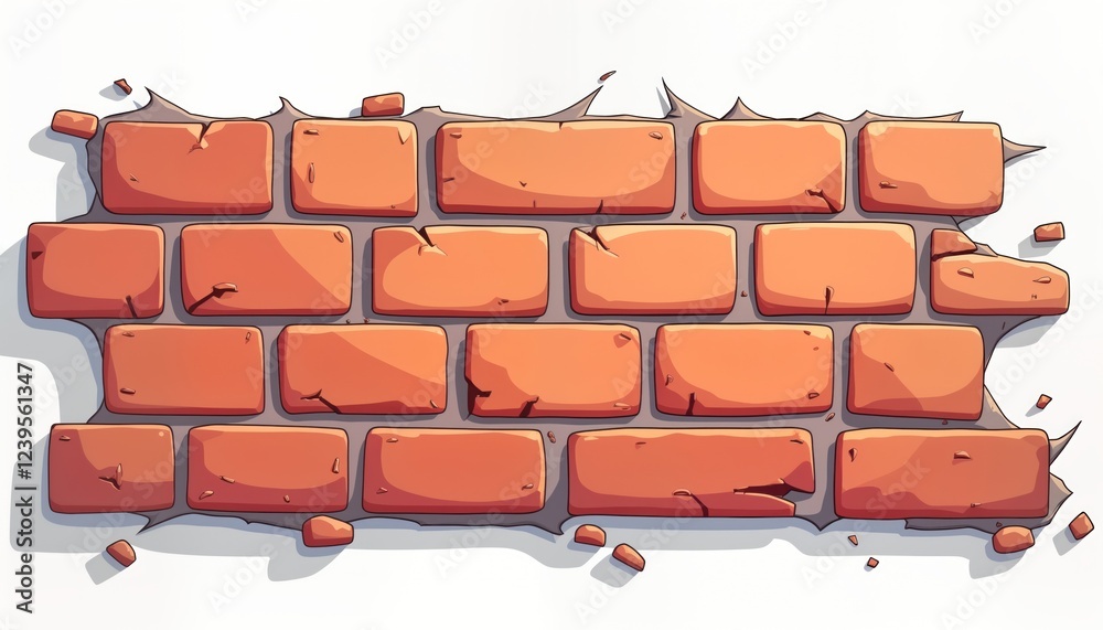 Aufkleber cartoon illustration of brick wall with missing sections. bricks simple design. wall looks old, weat