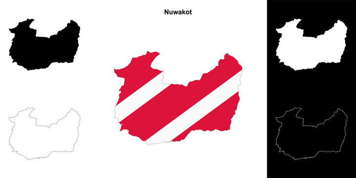 Nuwakot district blank outline map set
