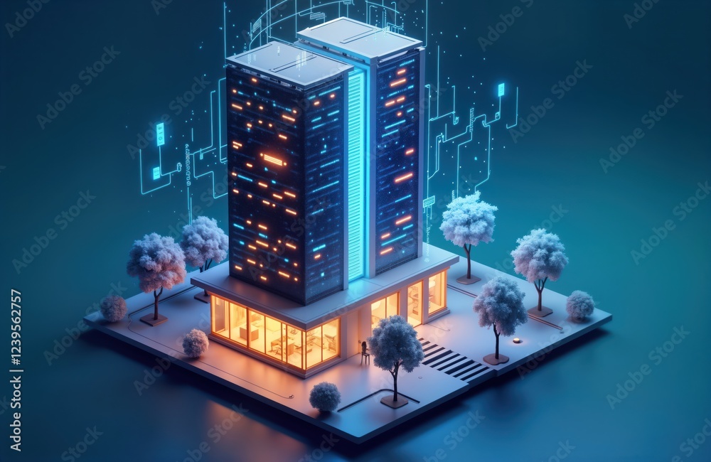 Fototapete modern smart building with tech systems. automated home. integrated tech. futuristic design. intelli