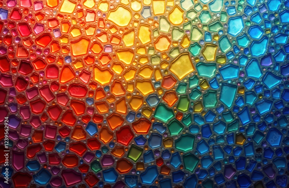 Poster colorful glass mosaic pattern creates vibrant texture background. irregular shapes, vibrant colors c