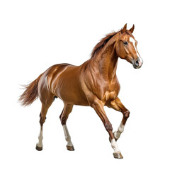 Obraz premium A beautiful chestnut horse running gracefully in a field.