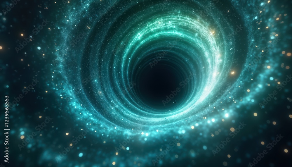 Aufkleber space illustration shows swirling nebulae with central vortex. turquoise swirling nebulae, sparkling
