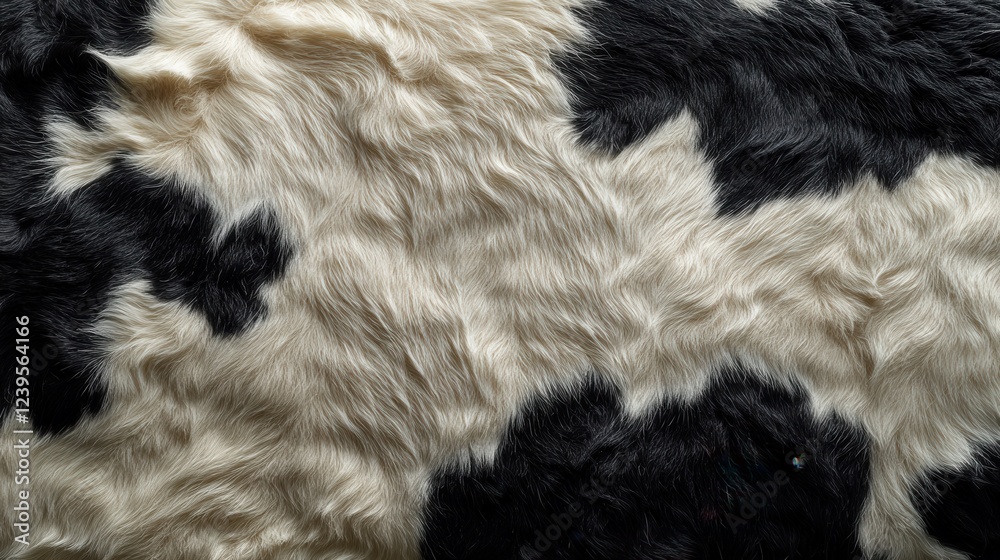 Wall mural close-up of black and white cowhide texture with natural fur patterns in soft lighting