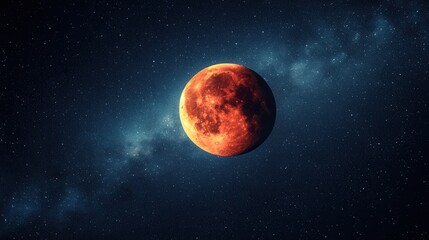 Blood moon eclipse with starry sky and milky way in background