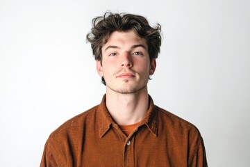 Obraz premium Confident Young Man in Casual Attire Against a Minimalist Background