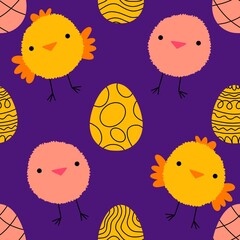 Obraz premium Easter chicken seamless birds pattern for wrapping paper and fabrics