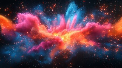Naklejka premium Colorful nebula explosion in space with vibrant pink, orange, and blue gas clouds