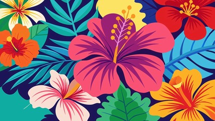 nature with a colorful hibiscus pattern in a whimsical and playful drawing style, featuring the exotic flowers in bold and striking designs that will add a pop of color to any surface